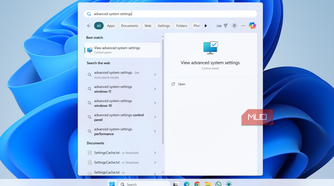 Opening advanced system settings in Windows 11