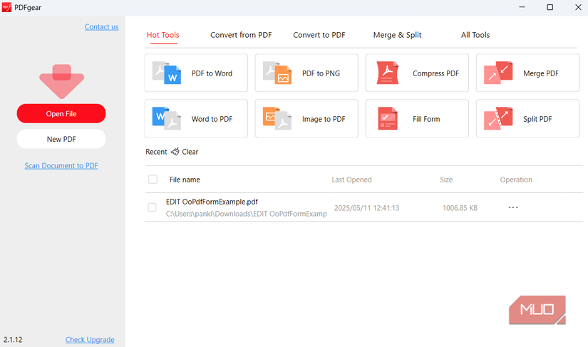PDFgear app on Windows