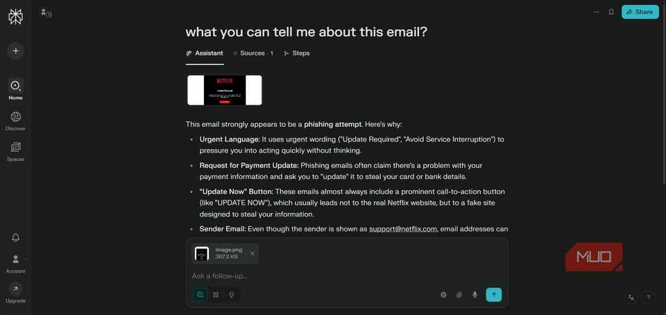 perplexity spotting phishing email attempt