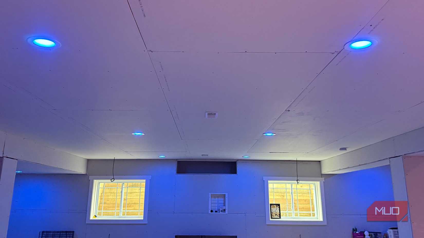 philips hue lights blue basement great room