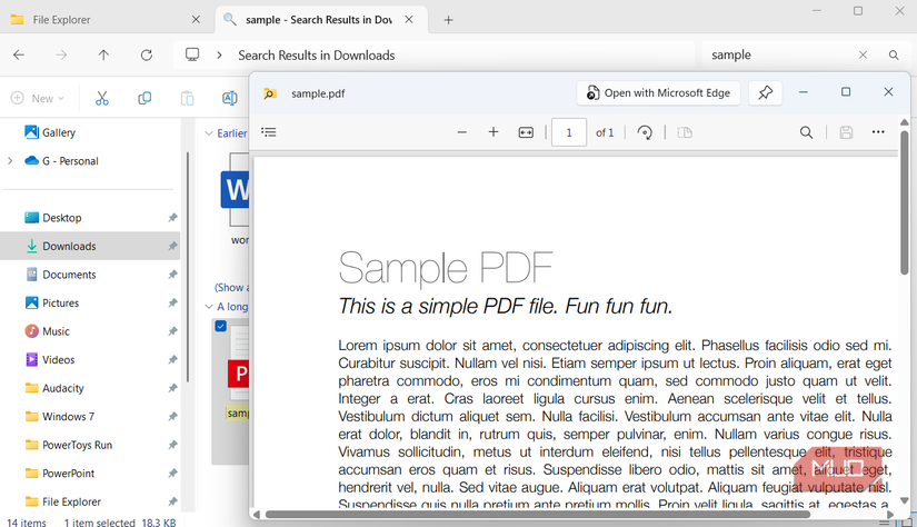 Previewing PDF in File Explorer