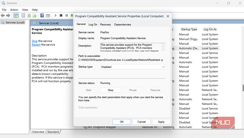 Program compatibility service on Windows