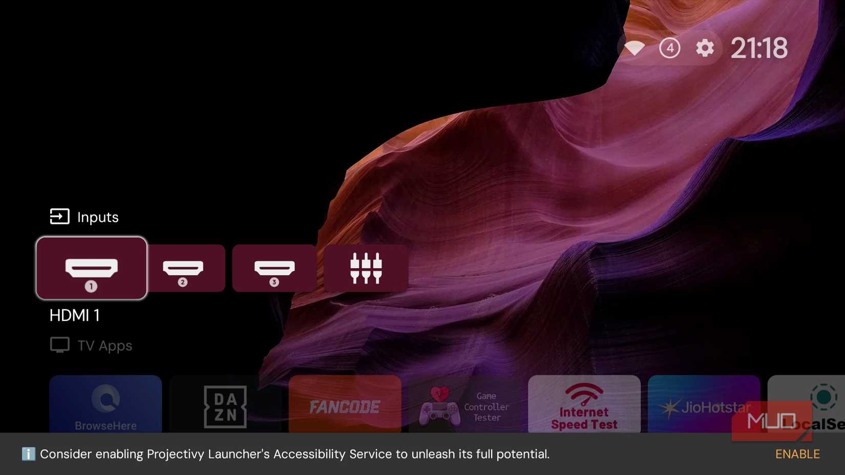 projectivy launcher home screen on TV