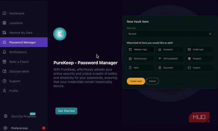 purevpn password manager menu