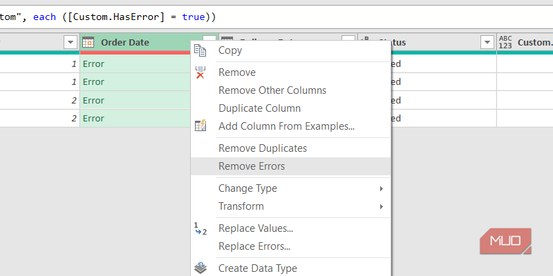 Removing errors in Power Query