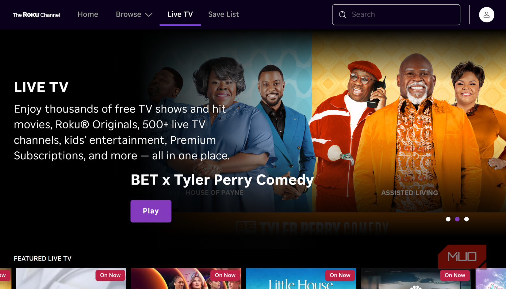 Roku Live TV home screen.