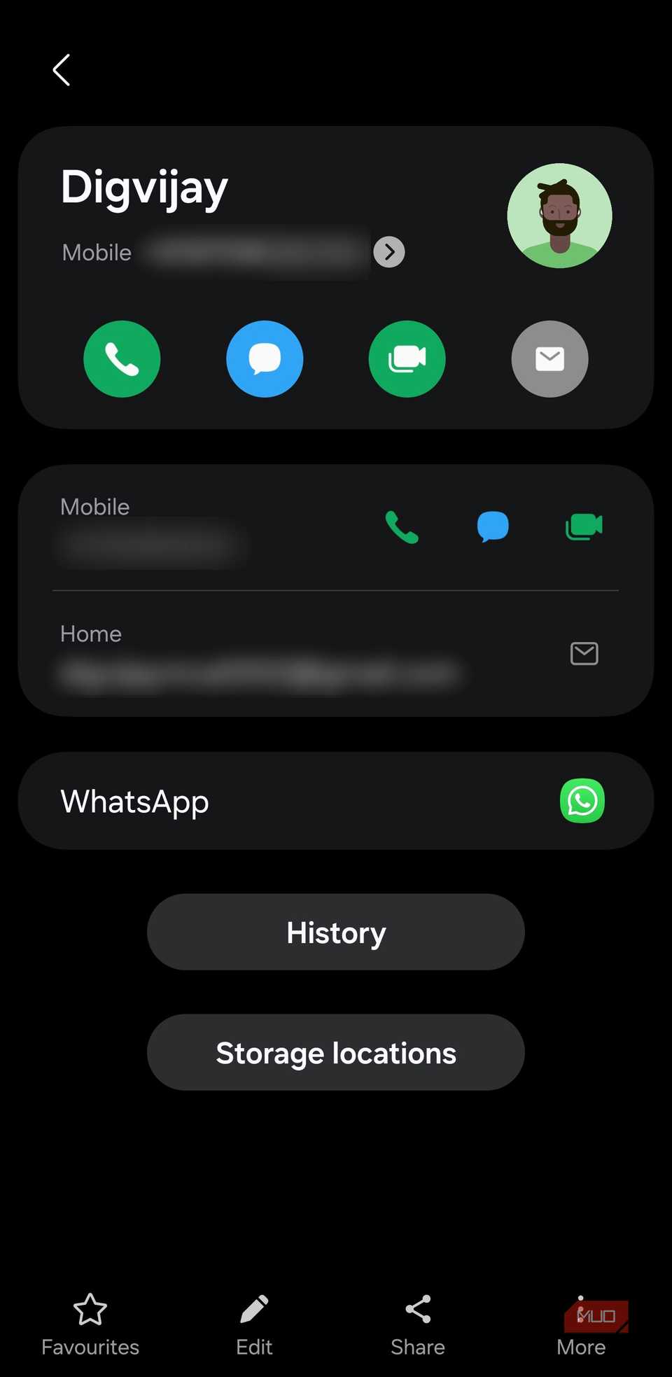 Samsung Contacts contact card with Edit and profile photo-1