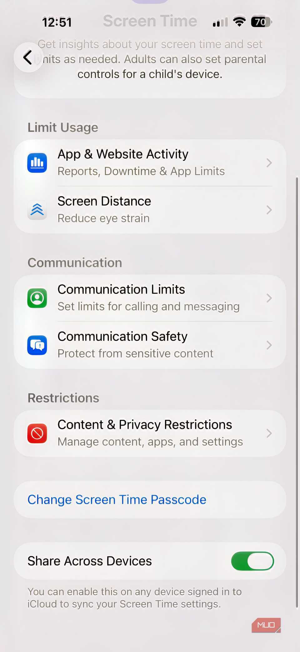 A screenshot showing the screen time settings of your iPhone.