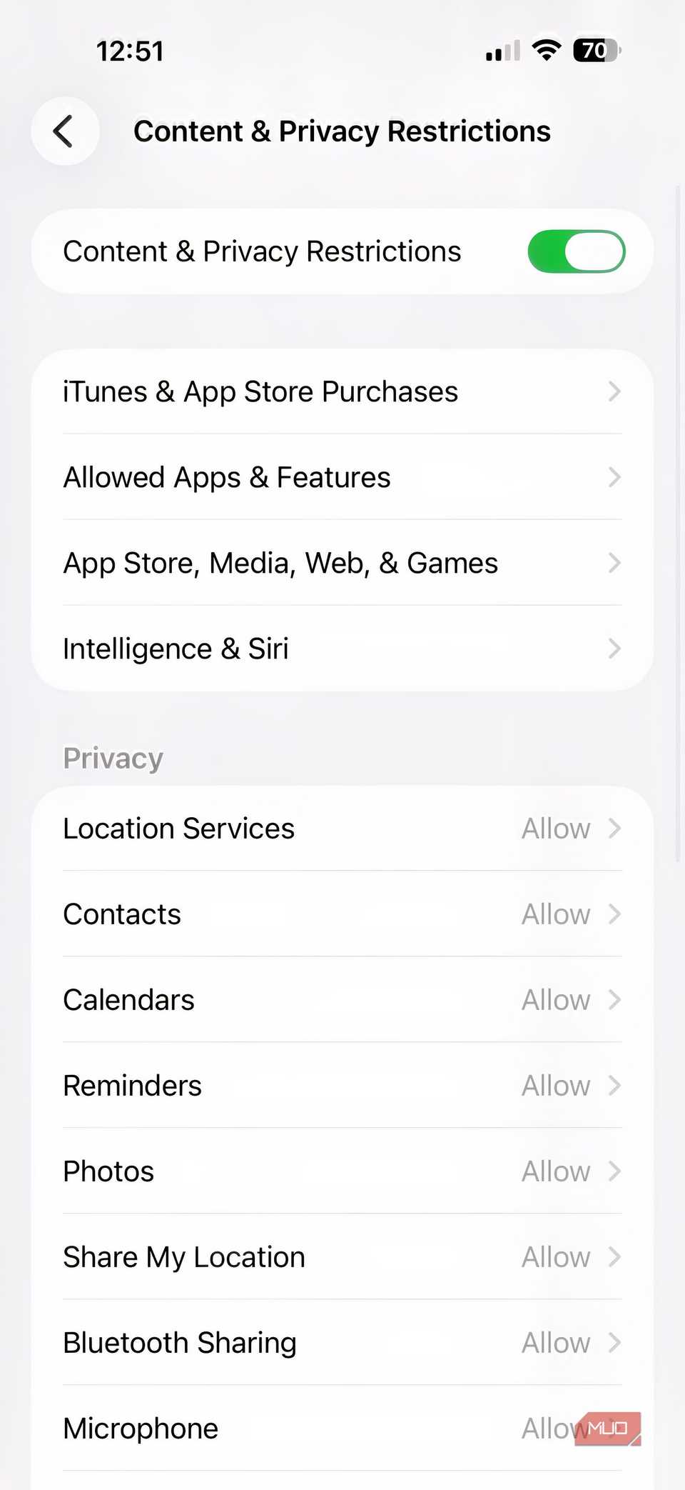 A screenshot showing the screen time settings of your iPhone.