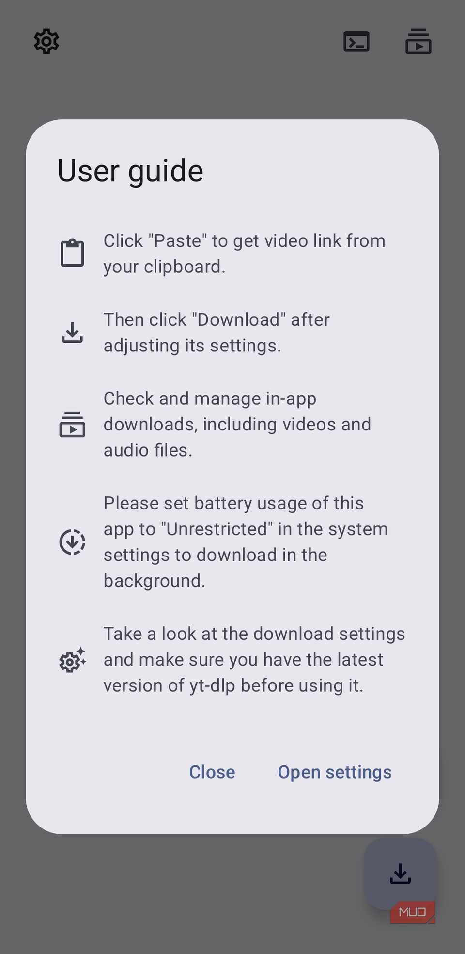 Seal app on Android phone showing user guide