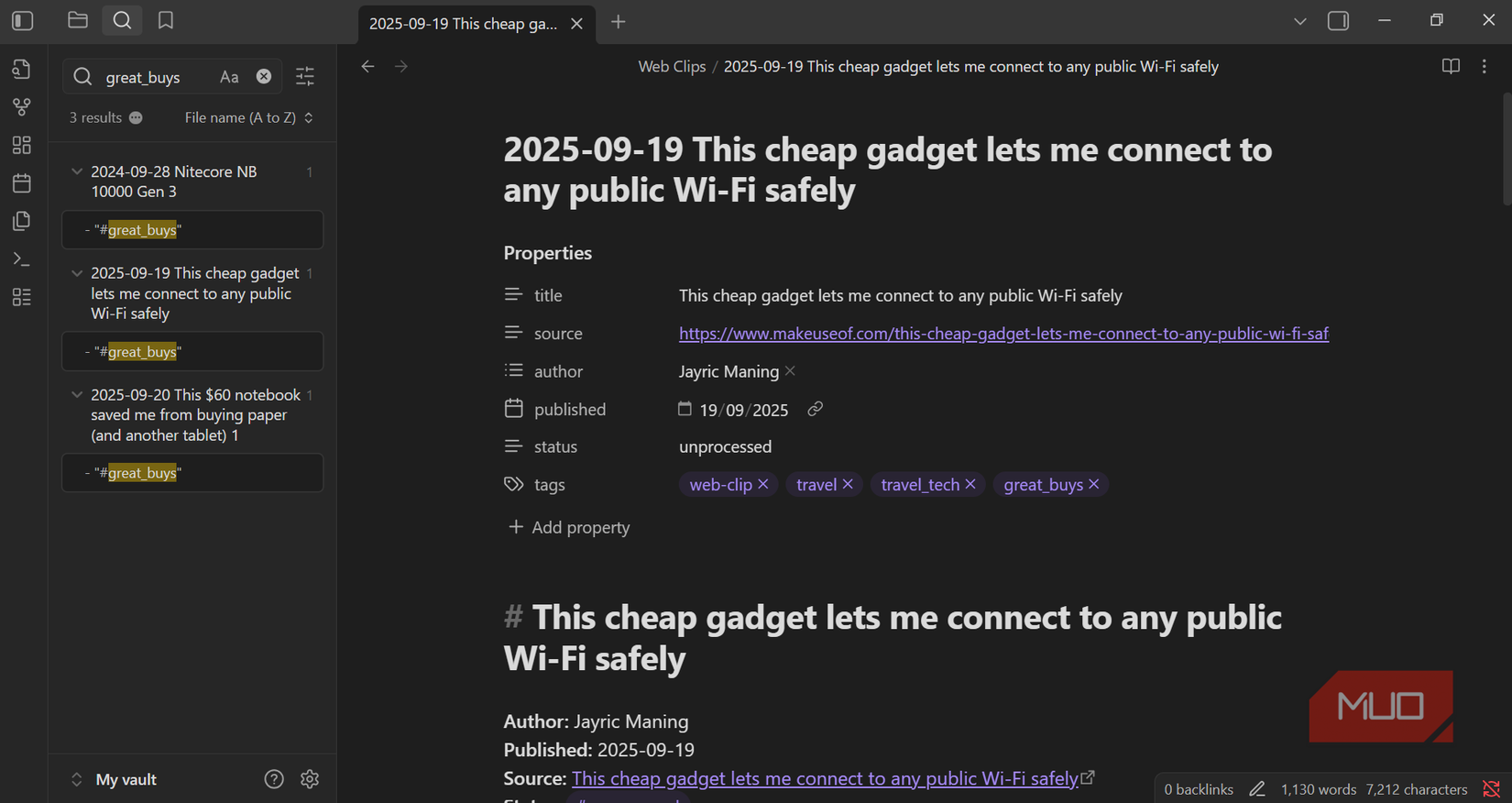 Searching tags in web clip library