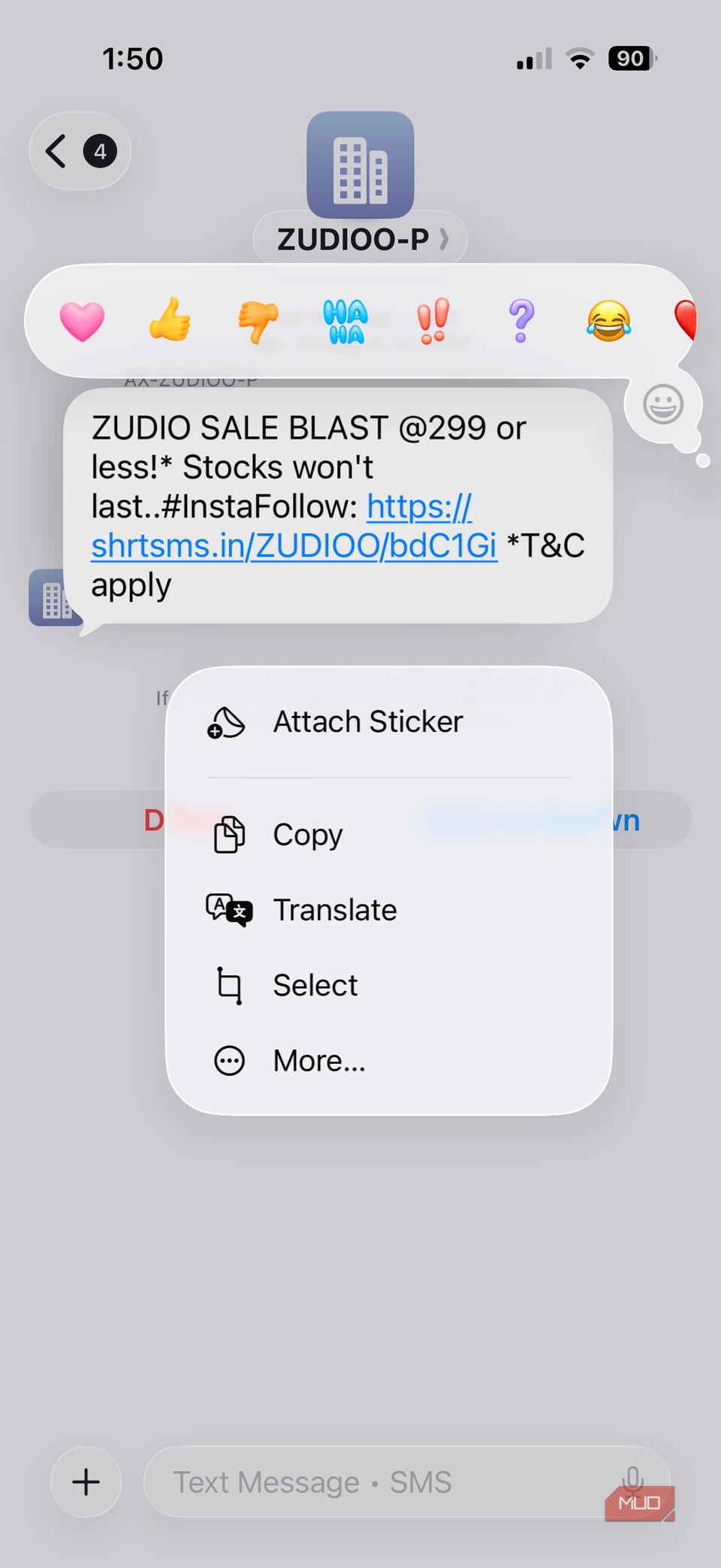 Select option in iPhone Messages app