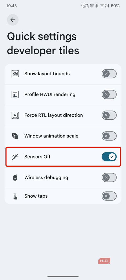 Тумблер включения Sensors off в Android