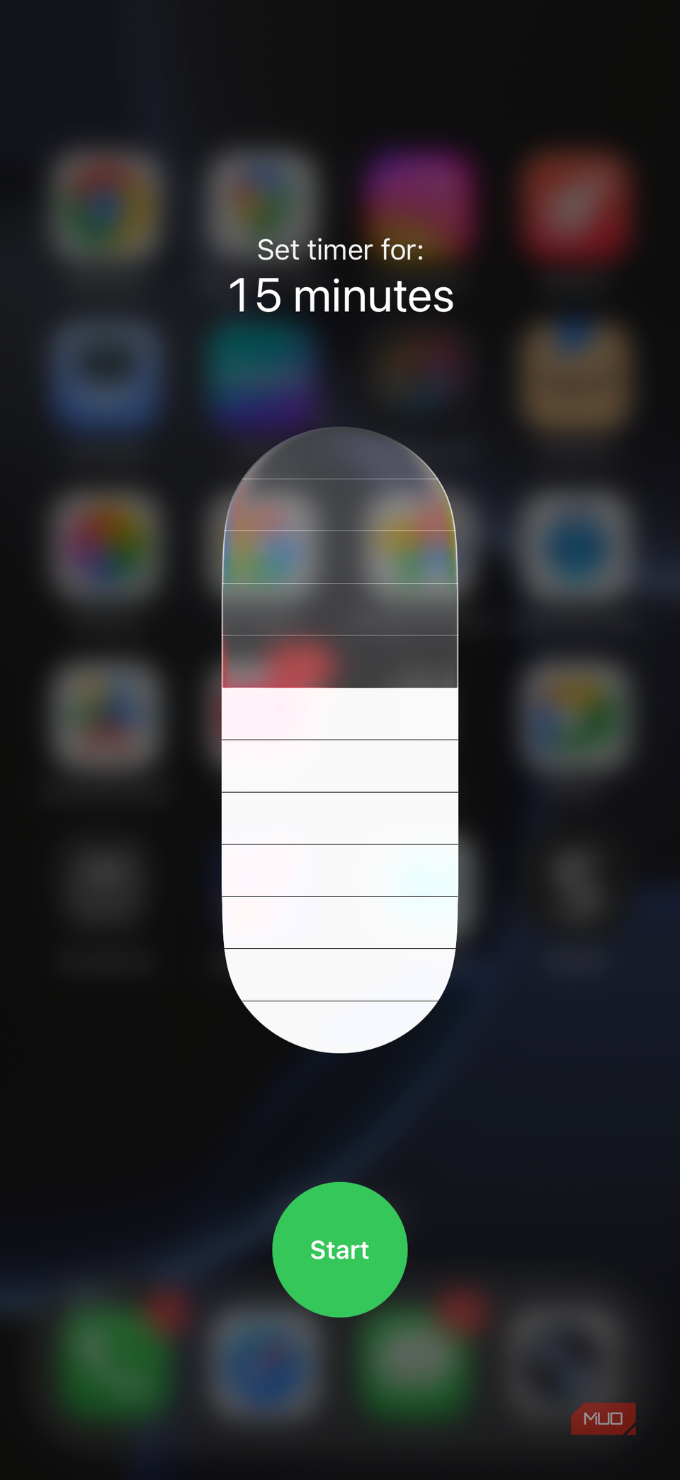 Set timer from control center on iPhone