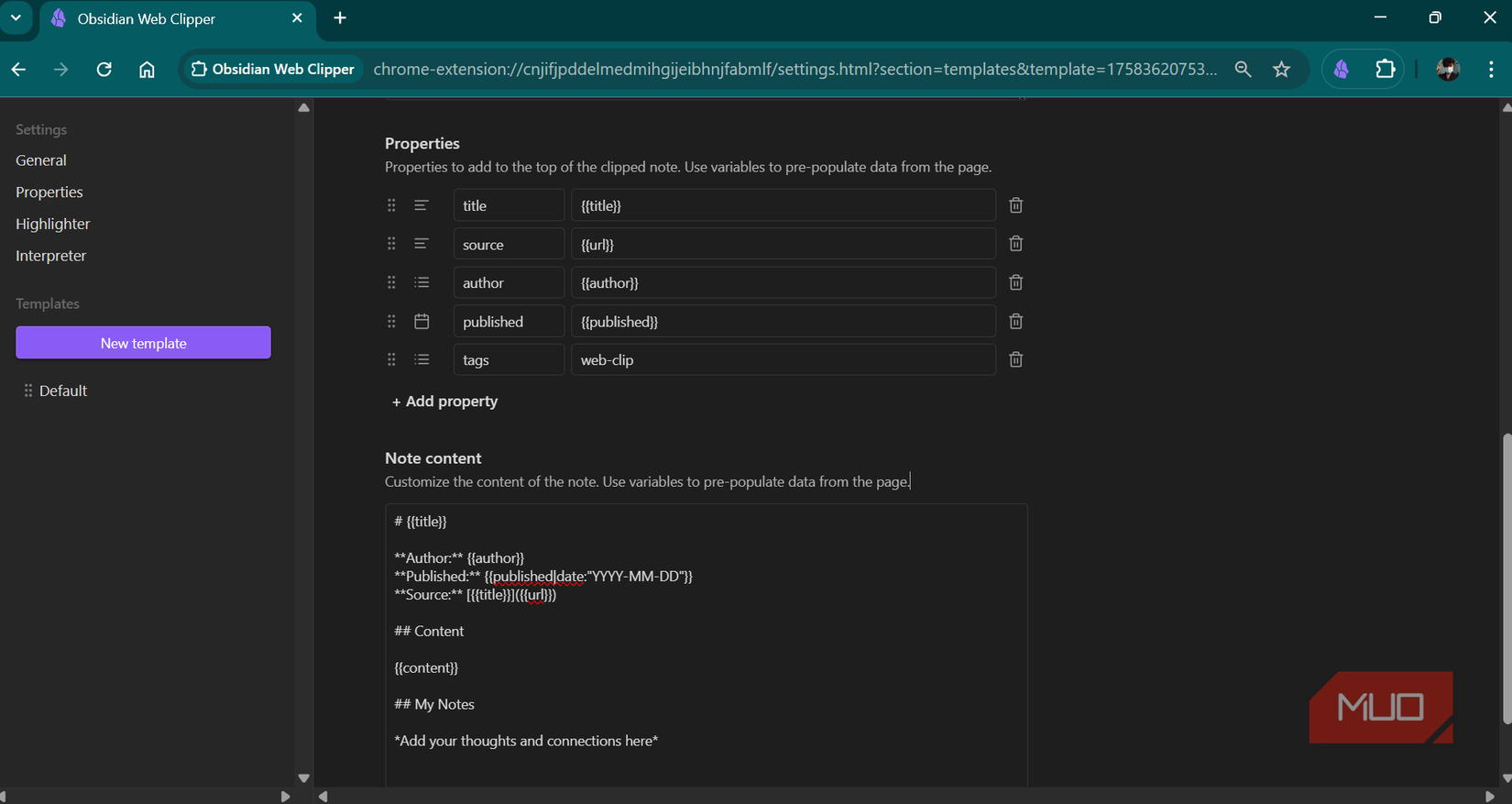 Set web clip properties