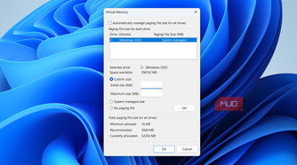 Setting custom Virtual Memory value in Windows 11