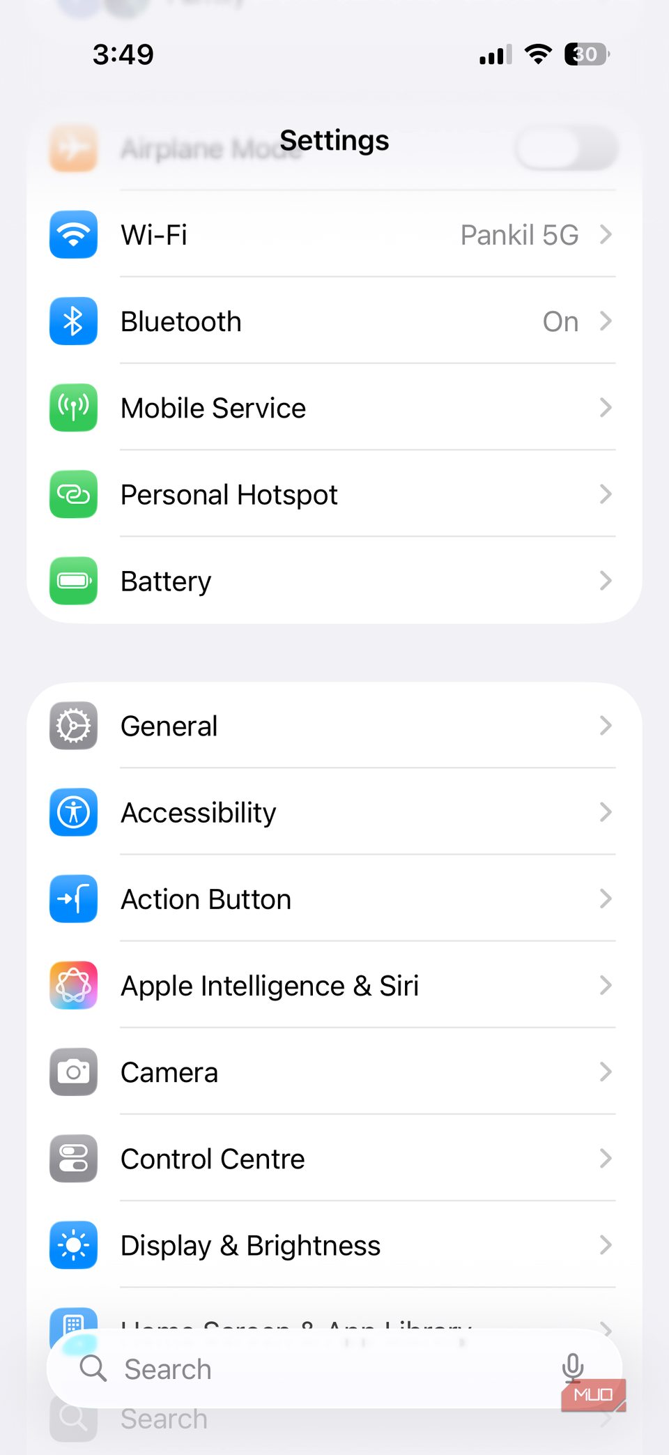 Settings app on iPhone in iOS 26