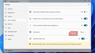 Show folder size option in Files app on PC