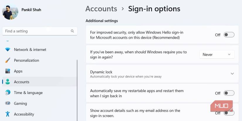 Sign-in Options on Windows 11