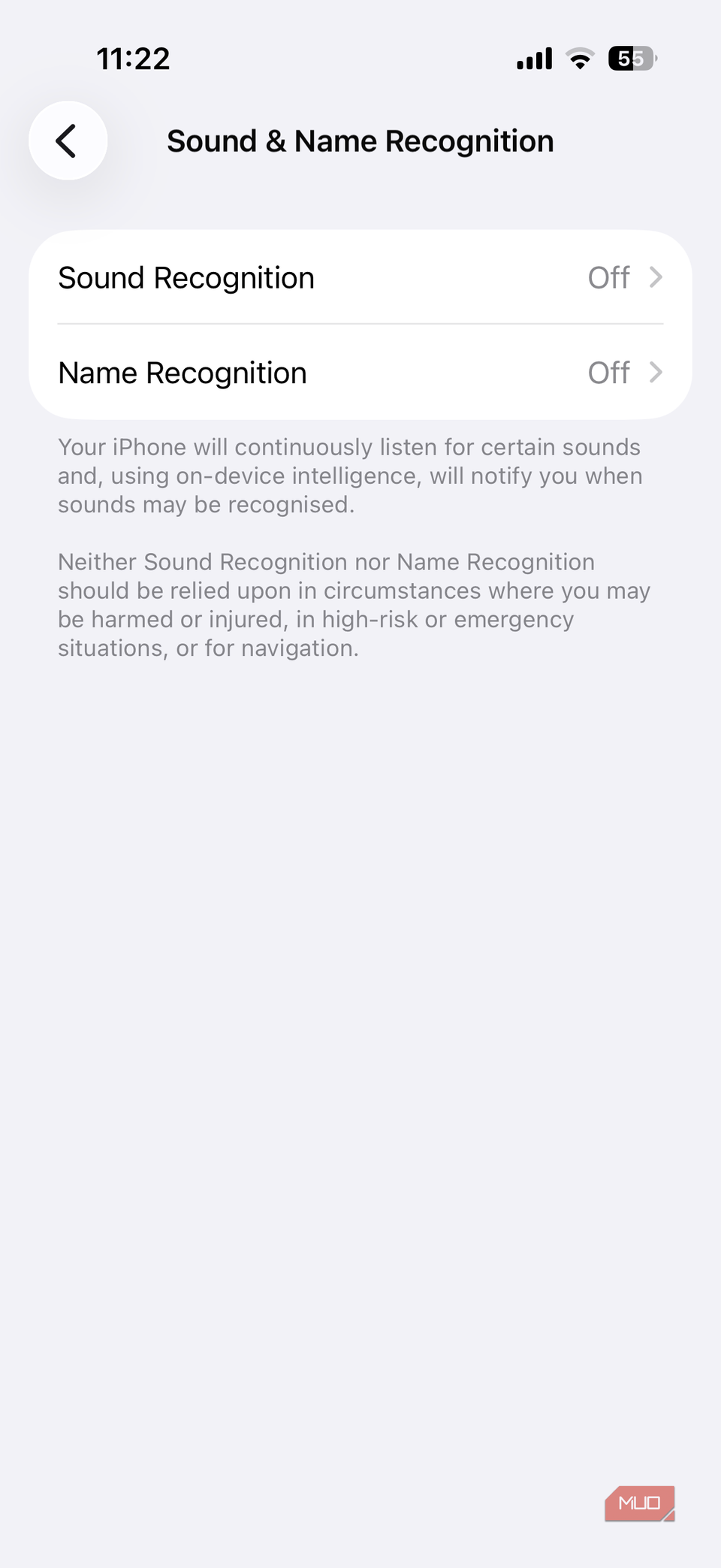 Sound and Name recognition settings on iPhone