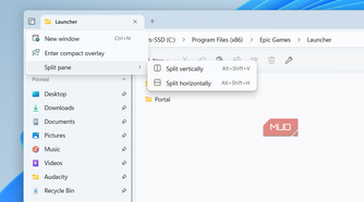 Split pane option in Files app
