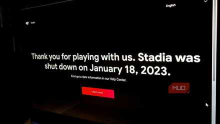 Stadia shutdown notice on a laptop screen.