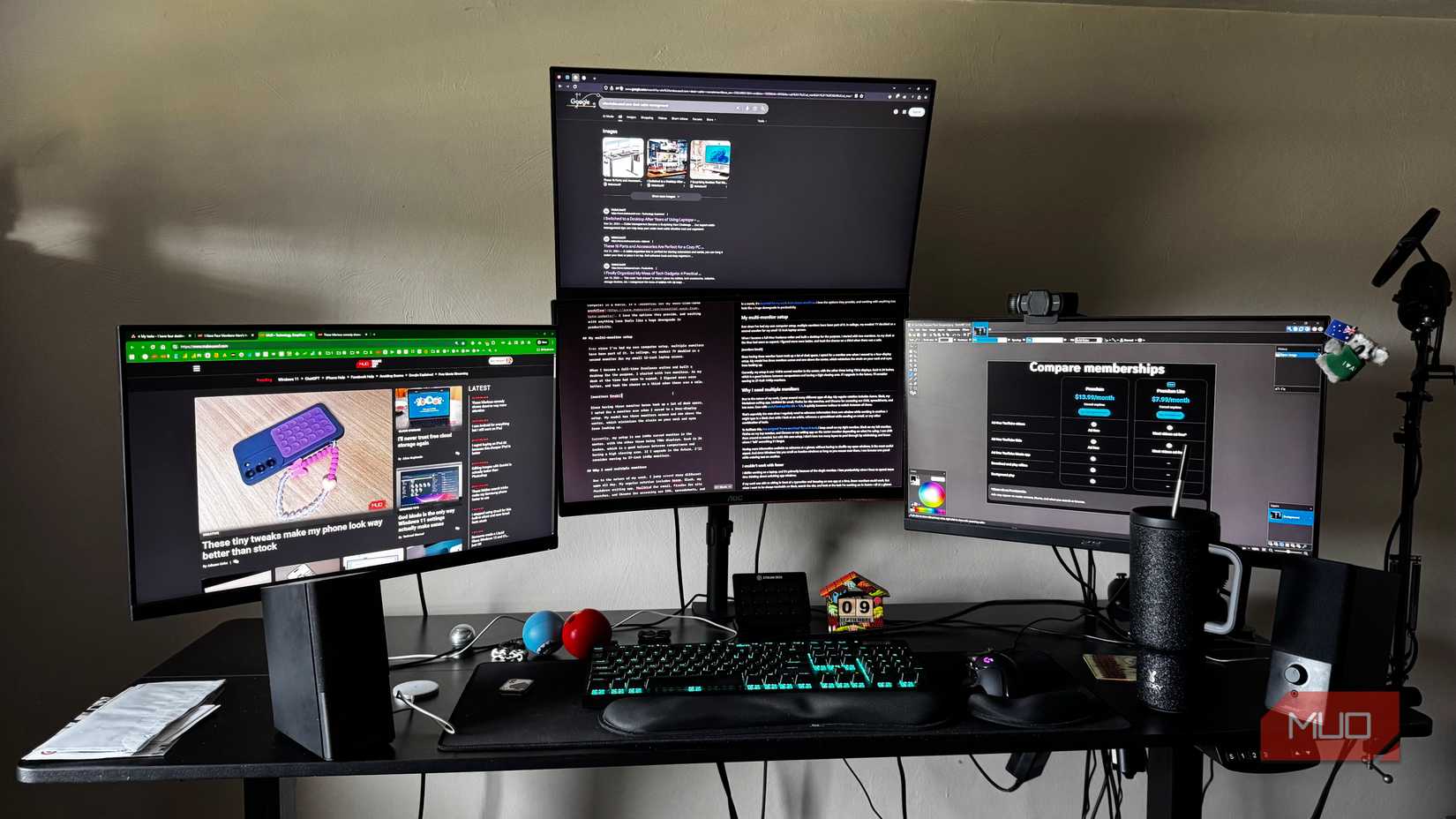 Standing Desk Setup With Four Monitors