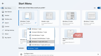Start11 app customization options