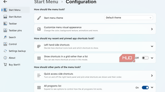 Start11 customization menu