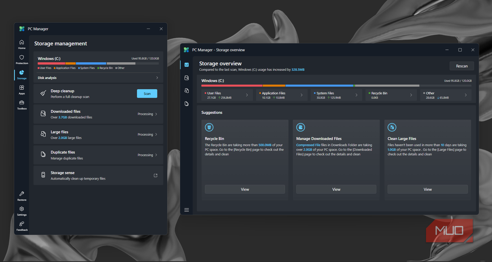 Storage Tab in Microsoft PC Manager app.