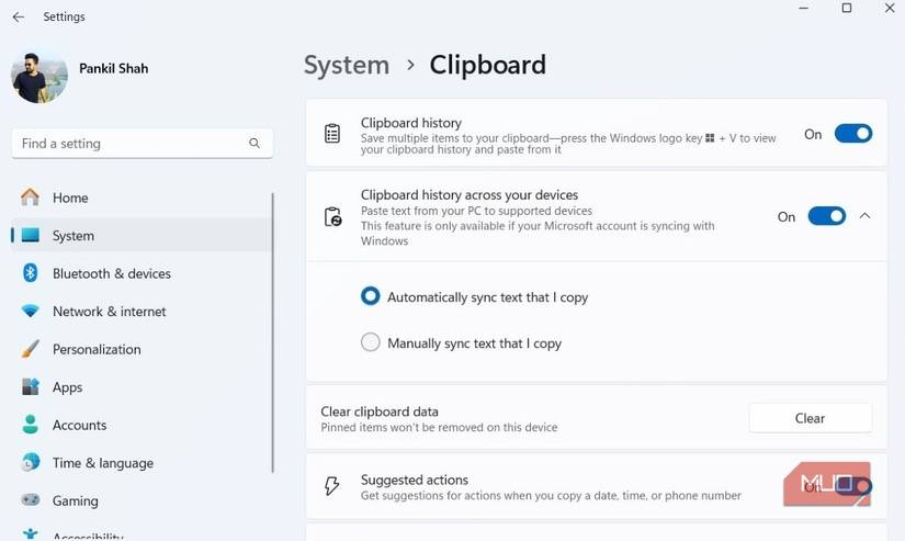Sync Clipboard History Across Devices Option in Windows 11 Settings App