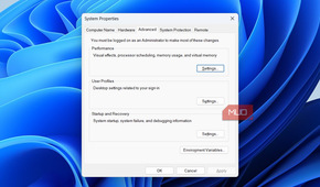 System Properties window advanced tab