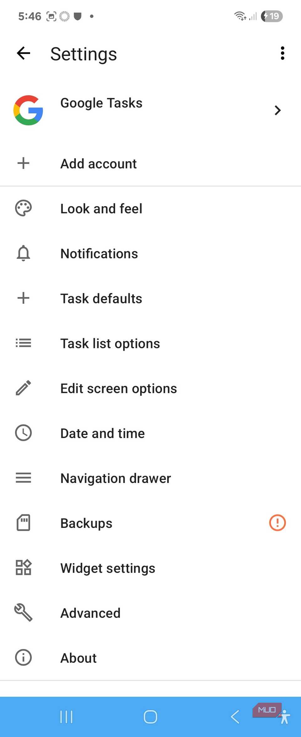 Tasks-org task management settings