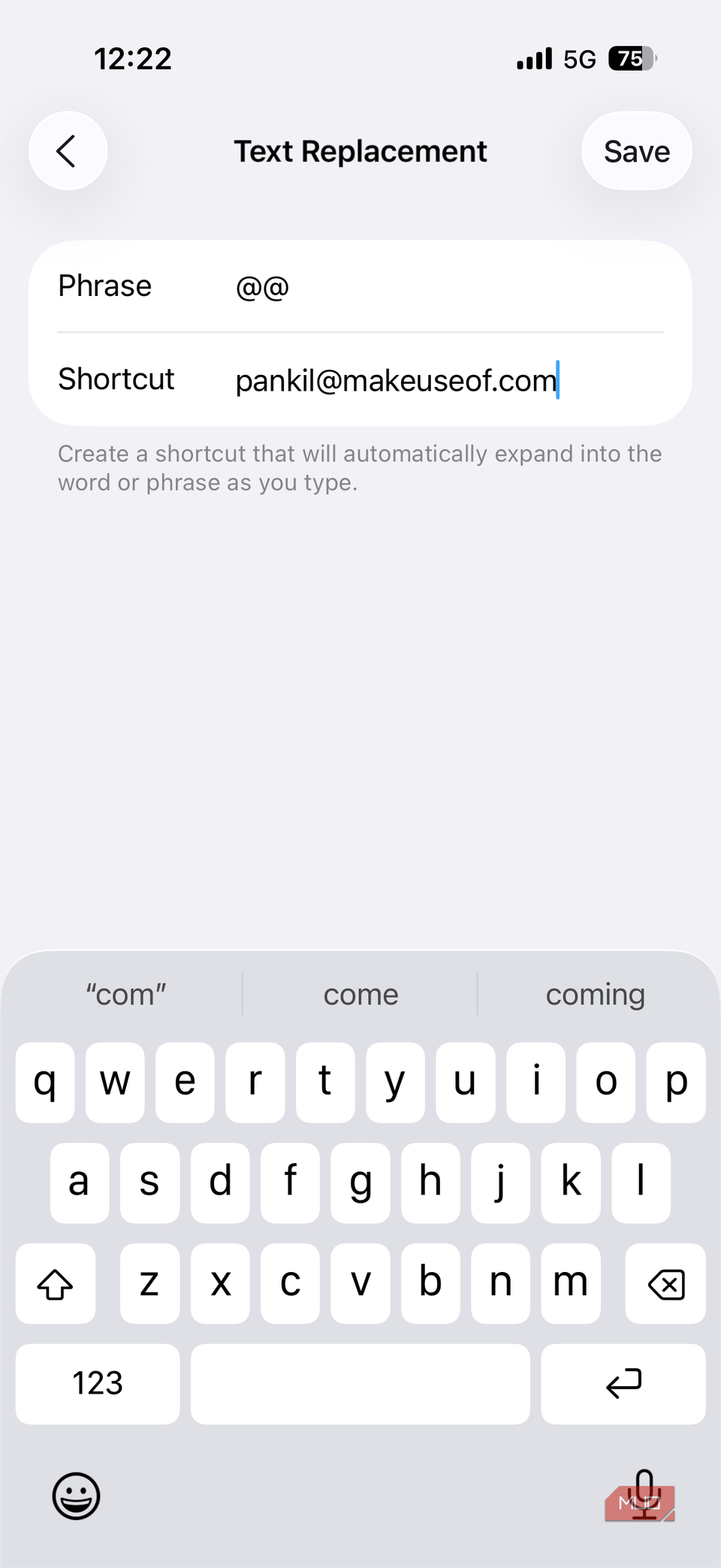 Text replacement on iPhone