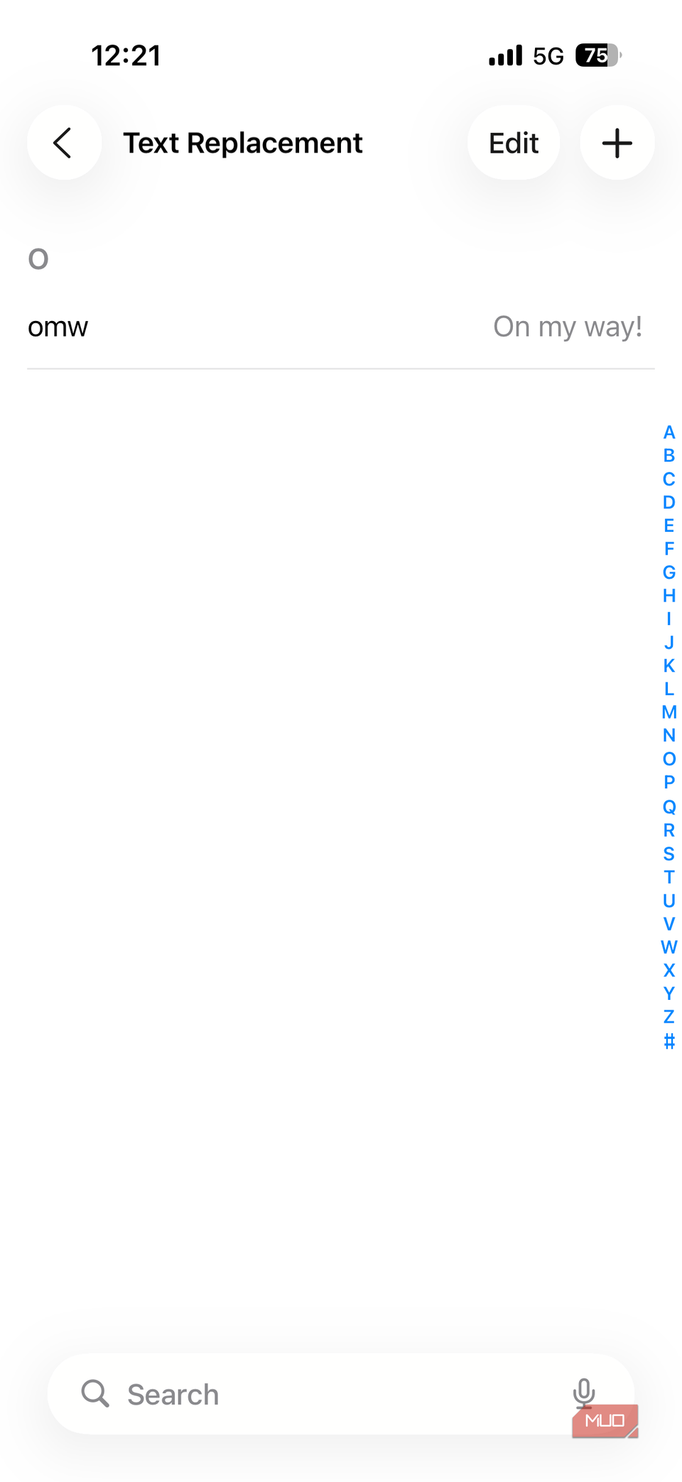 Text replacement settings on iPhone