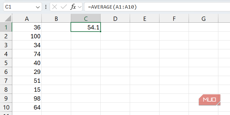 The AVERAGE function in Excel