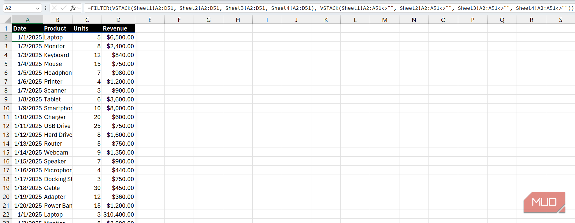 These two Excel functions make stacking data from multiple sheets too easy