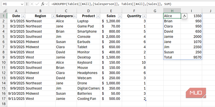 The GROUPBY formula in Excel