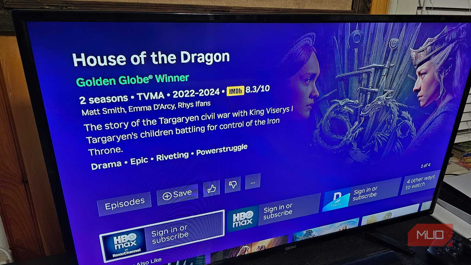 The House of the Dragon info page in Roku.