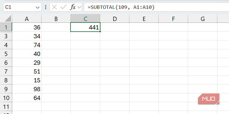 The SUBTOTAL function in Excel