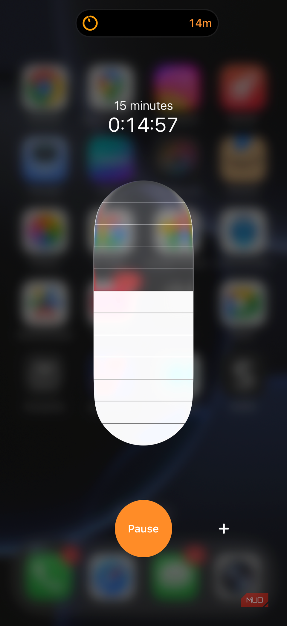 Timer in control center on iPhone