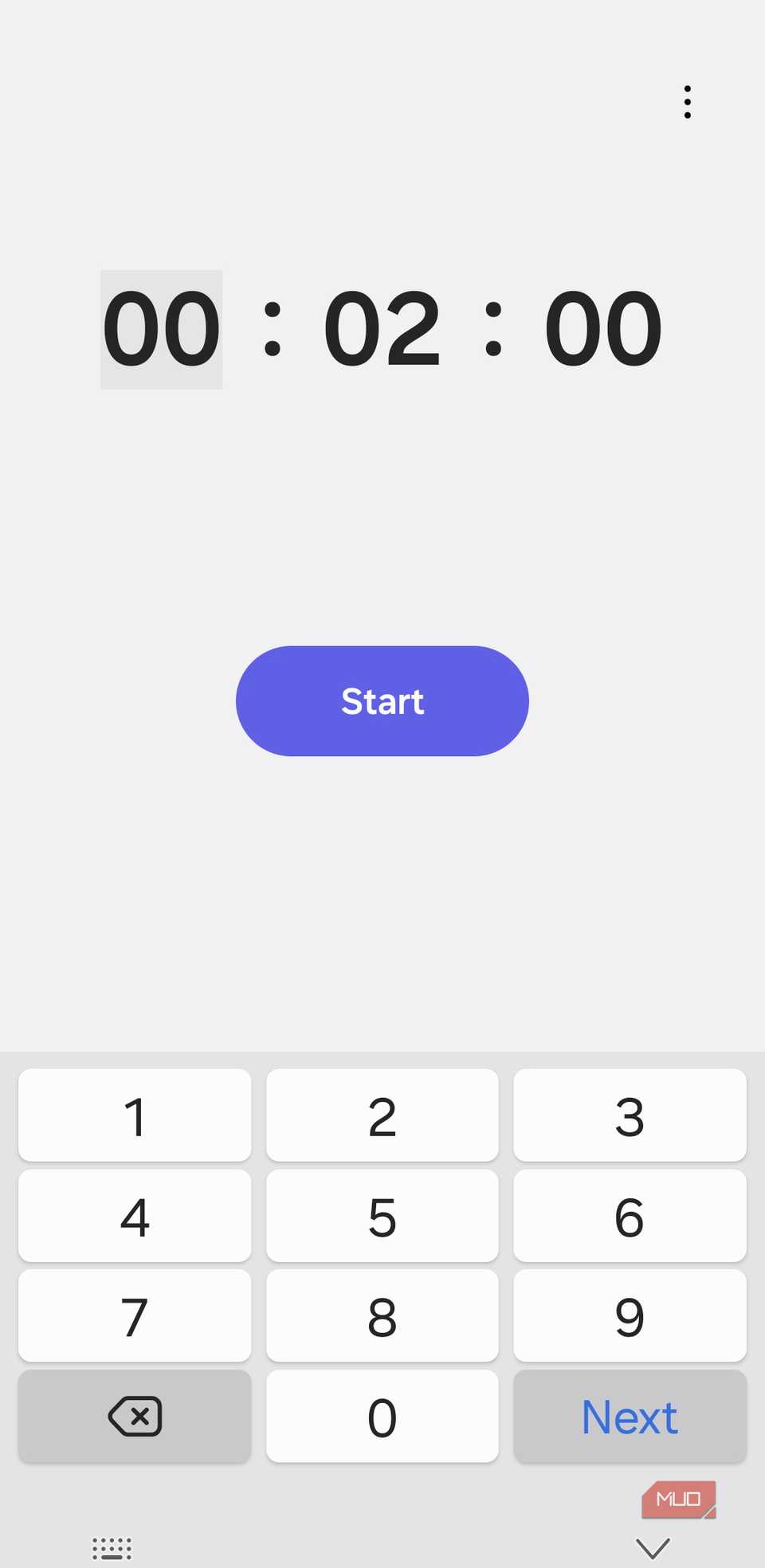 Timer option in Samsung Clock app