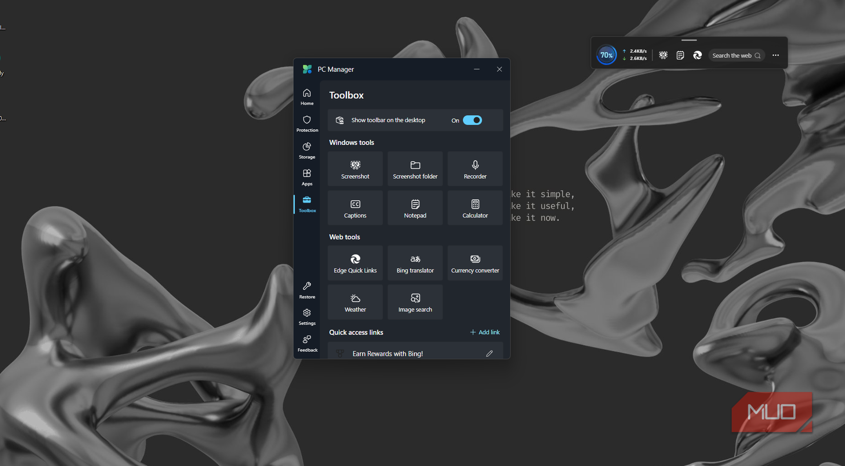 Tools Tab in Microsoft PC Manager app.