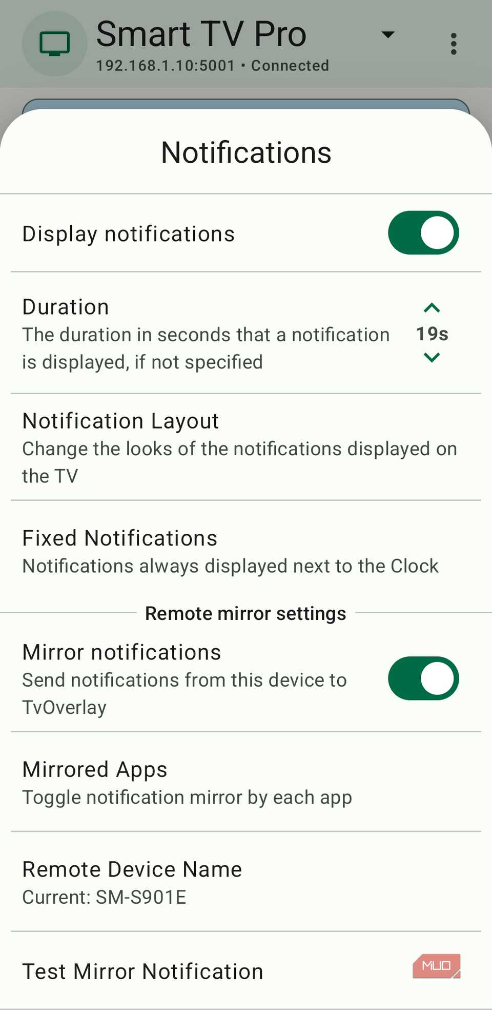 Tv Overlay Remote notification settings on phone