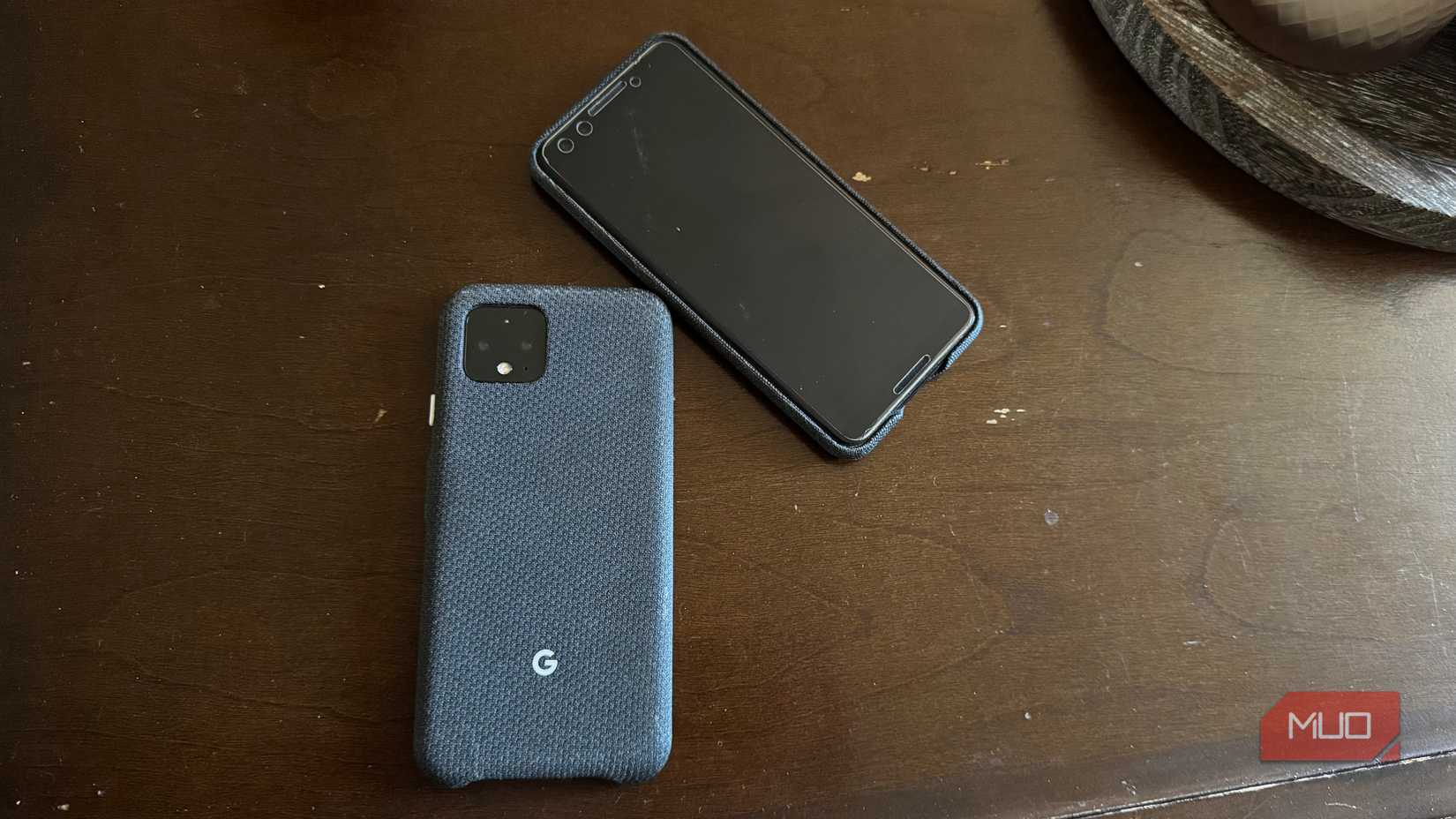 Two Pixel Phones Sitting on a Table