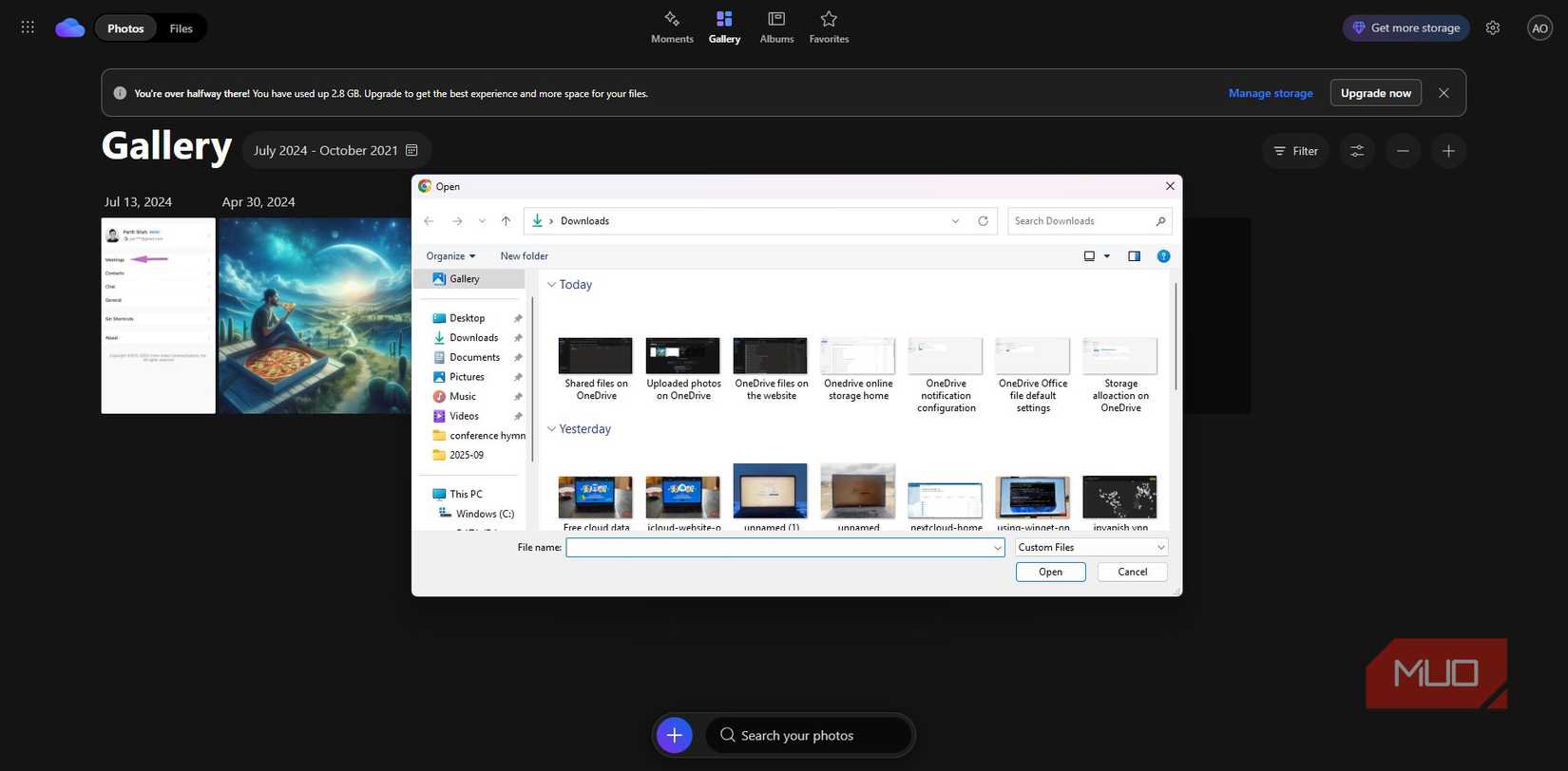 Uploading from device to OneDrive