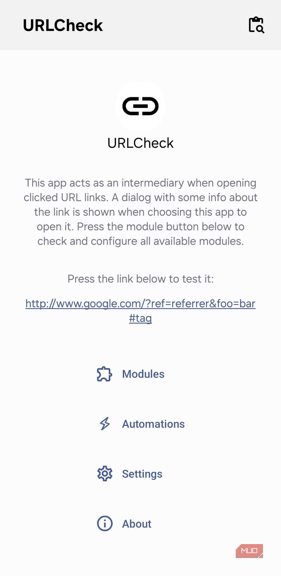 URLCheck app on Android