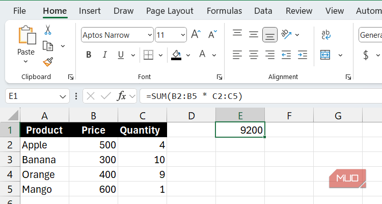 Using array formulas in Excel