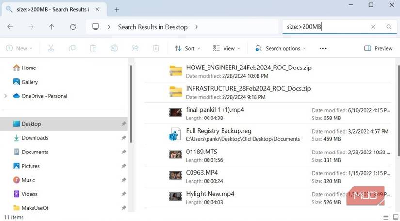 Using Search Filters in File Explorer