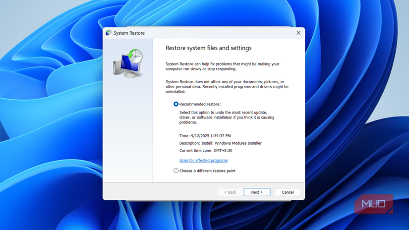 Using System Restore on Windows 11